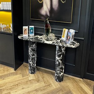 KUMUSI FURNITURE Lussuosa <span class=keywords><strong>Consolle</strong></span> in Marmo Nero Antico, Tavolo Bicolore Bianco e Nero per Ingresso - Product Image 2