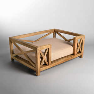 Hundebett und Hundesofa aus Holz mit wasserabweisender Matratze, erhöhtes Haustierbett für kleine bis mittelgroße Hunde mit beruhigender Matratze - Product Image 1