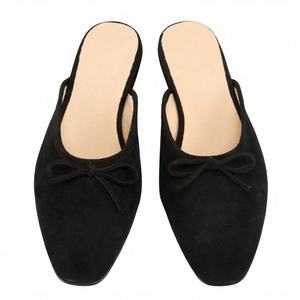 Sandalias Planas de Mujer con Punta Cerrada, Estilo Clásico de Primavera/Verano, de Piel Genuina y Gamuza, Tipo Mule - Product Image 3