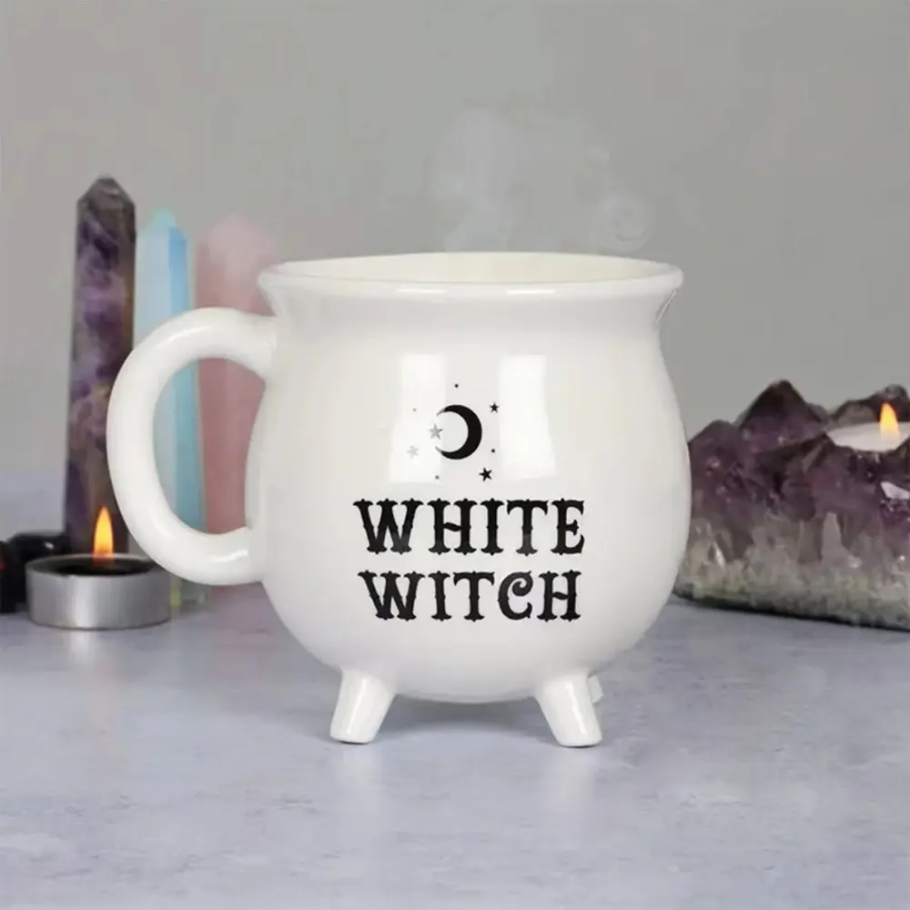 Tasse en céramique de chaudron de sorcière avec logo personnalisé noir brillant