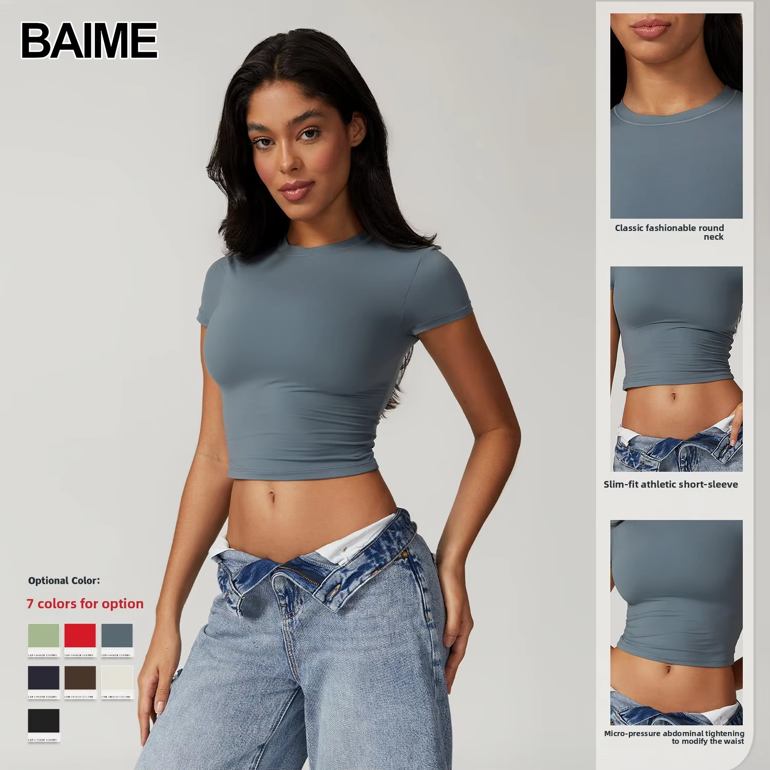 BAIME Women's Casual Versatile Tight-Fitting Quick-Dry Spandex/Nylon Fitness Top Yoga Wear Running Pilates Sports T-Shirt