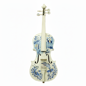Violon en porcelaine de Delft blanc et bleu, design d'art classique, instrument de musique esthétique unique, disponible au prix de gros - Product Image 1