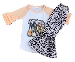卸売 の粒-ヒョウ粒フレアパンツセットの女の赤ちゃんハーフ半袖トップ子供夏服女の子服セット