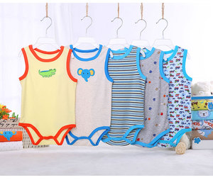 Ropa para Bebés en Oferta, 100% Algodón, Unisex, Sin Mangas, Suave al Tacto, Conjunto de 5 Piezas de Mameluco de Verano con Cierre de Botones - Product Image 6