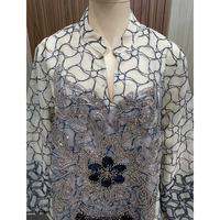 Abaya musulmane pour femmes, robe longue en maille brodée, col montant, manches évasées, tenue islamique traditionnelle, tenue modeste pour femmes