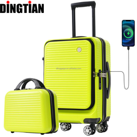 Sac de voyage de luxe en gros d'usine Port USB avant-ouvert mallette de beauté intelligente ensemble de valises PC colorées avec roues universelles