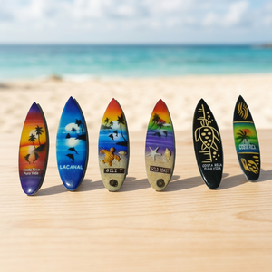 Wooden <b>Fridge</b> Magnet Surfboard Shape 10cm Oval Made in Bali Customized Logo and Design Accepted Painted - Product Image 3