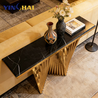 Table console multifonctionnelle en marbre et métal doré de style moderne et luxueux pour salon, couloir, entrée, chambre à coucher, hôtel, pour la maison