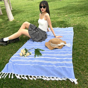 Özel Logo kum ücretsiz pamuk türk püskül çizgili plaj havlusu <span class=keywords><strong>Set</strong></span> özel çanta ile kompakt - Product Image 1