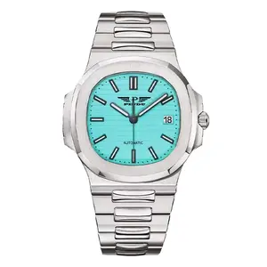 PINDU Automatic Mechanical Luxury Square Watch Stainless Steel Strap Waterproof Fashion Watch for Men