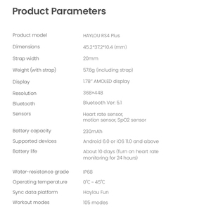 Ban Đầu Haylou Rs4 Cộng Với Thông Minh Đồng Hồ 1.78 ''AMOLED Màn Hình Bt5.1 Dây Đeo Từ Tính 24H Sức Khỏe Màn Hình 230MAh 10 Ngày IP68 Không Thấm Nước - Product Image 3
