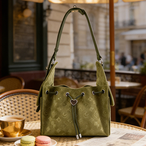 Sac seau en cuir végétalien gaufré pour femme, sac à bandoulière à cordon, sac à main tendance pour femme, vente en gros - Product Image 1