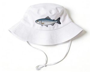 Sombrero de Pescador Personalizado con Bordado de Peces, Correa para la Barbilla, Ala Ancha, Protección Solar de Algodón, para Playa y Aire Libre - Product Image 1