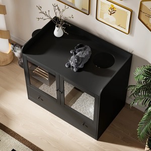 Hidden <span class=keywords><strong>cat</strong></span> litter box Enclosure gỗ xả rác tủ đồ nội thất phong cách con chó bằng chứng thiết kế với các bước lưu trữ - Product Image 2