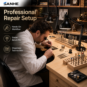 Banc de travail en bois massif SANHE pour la création de bijoux avec étau, taille et hauteur personnalisables pour les artisans, la production en série et la vente au détail - Product Image 1