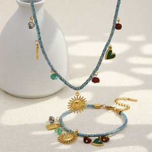 Set di Gioielli Dreamshow con Ciondolo Sole, Collana e Bracciale Fatti a Mano con Catena in Corda per Donna - Product Image 5