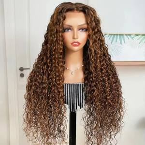 Perruque en dentelle frontale sans colle, densité 180, cheveux humains, mèches, vague d'eau, 13x4, pré-épilée, dentelle complète HD, perruque en dentelle frontale, cheveux humains - Product Image 4