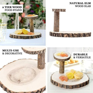 Custom 2 Tier Natural Wood Slices Slab Food Server <strong>Wooden</strong> Dessert &amp; Cupcake <strong>Stand</strong> Wood Round <strong>Cake</strong> <strong>Stand</strong> - Product Image 4