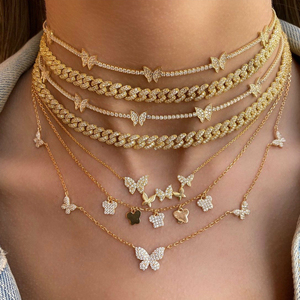 Trendz N62001 productos de venta caliente Bling helado cubano Cadena de enlace directo de la mariposa encanto gargantilla Collar para las mujeres - Product Image 1