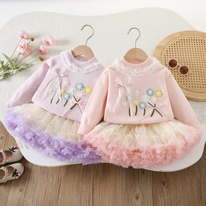 Vêtements pour bébé Automne et Hiver : Ensemble <span class=keywords><strong>pull</strong></span> tricoté à fleurs élégant avec nœud et jupe en <span class=keywords><strong>maille</strong></span>, deux pièces, Vente chaude - Product Image 3