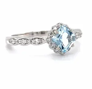 9ct White Gold Aquamarine Diamond Ring Expensive Aquamarine Stone Dark Blue Wedding Rings