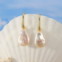 Boucles d'oreilles pendantes en perles baroques, crochets d'oreilles en argent sterling 925, boucles d'oreilles en perles d'eau douce naturelles, bijoux de mariage accrocheurs.