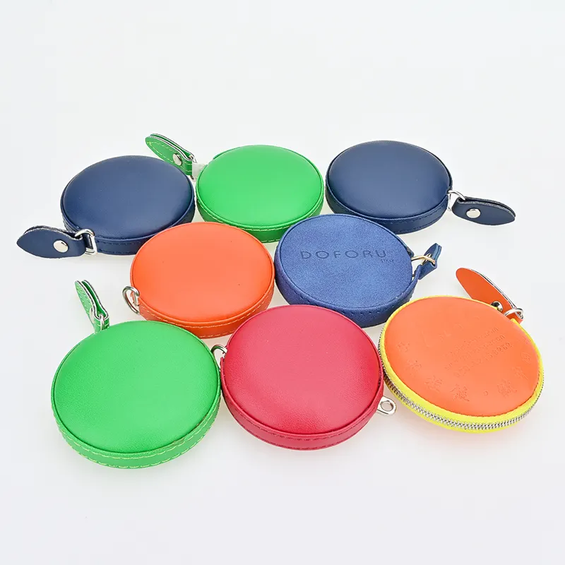 Low price product round leather exquisite sewing thread gift high quality key chain measuring tape