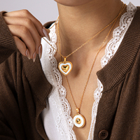 Collier pendentif cœur rond en résine plaqué or 18 carats PVD en acier inoxydable, étanche, délicat, nouvelle collection automne H&C pour femme