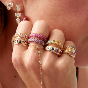Bijoux pour femmes Xinyun San Chongsheng CZ Eternal en argent sterling 925 : <span class=keywords><strong>bague</strong></span> bombée plaquée or avec rubis rose, <span class=keywords><strong>saphir</strong></span> et émeraude - Product Image 4