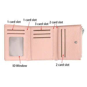 Portefeuilles courts en cuir véritable AndoBag avec blocage RFID, porte-monnaie pliable de couleur unie, porte-cartes triple pliage 1905 - Product Image 4