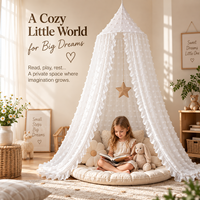 Moustiquaire de lit pour enfant en coton blanc uni, portable et pliable, avec bordure à volants en maille conique, rideau de princesse pour berceau et chambre de bébé