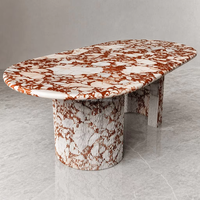 Table à manger ovale de luxe en marbre Calacatta Viola, table de salle à manger en pierre naturelle avec base cannelée pour les entrepreneurs en travaux publics