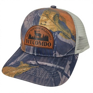 <span class=keywords><strong>Gorra</strong></span> Trucker de Camuflaje Forestal al por Mayor con Logotipo de Parche de Cuero Personalizado para Caza de Ciervos, <span class=keywords><strong>Gorra</strong></span> Ajustable con Malla Trasera - Product Image 1