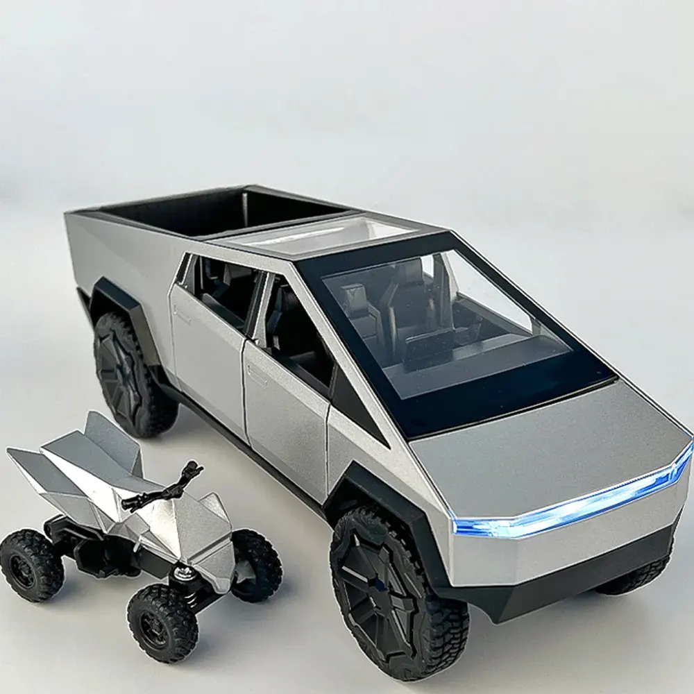 Model truk Pickup Cyberpunk 1:24, mobil mainan Model Diecast suara simulasi Aloi dan cahaya tarik mundur 1/24