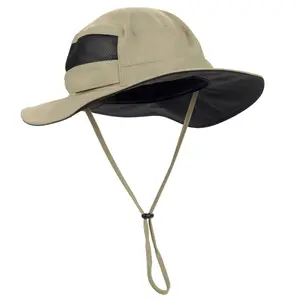 Cappello da pescatore da trekking traspirante in rete parasole personalizzato cappello da pescatore da spiaggia in cotone con cordino