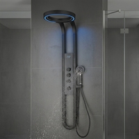 Panneau de douche mural contemporain de luxe noir multifonctionnel en acier inoxydable avec jet de massage doux et éclairage LED numérique