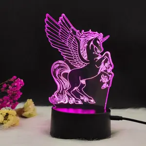 Lámpara de diseño de unicornio de dibujos animados, luz LED nocturna Visual 3D, cambio de Color increíble, personalizada, gran oferta