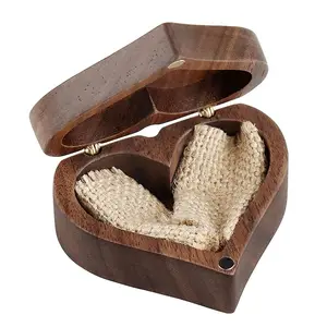 Caja de joyería con forma de corazón de madera sólida personalizada, para propuesta de matrimonio, regalo de cumpleaños y boda