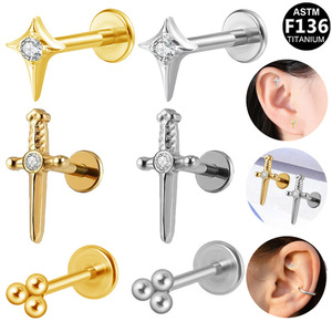 Boucles d'oreilles en forme d'épée étoilée en alliage de titane F136, hypoallergéniques, pour le cartilage de l'oreille, usage quotidien - Product Image 1