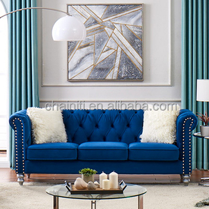 <strong>Cheap</strong> Price Contemporary Tufted Square <strong>Sofa</strong> Set Modern Living Room Blue Fabric Classic <strong>Chesterfield</strong> <strong>Sofa</strong> - Product Image 1
