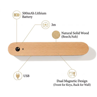Veilleuse en bois à détecteur de mouvement PIR avec support magnétique pour clés, solution de rangement pour entrée, lampe de nuit LED rechargeable