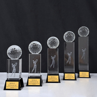 Trophée de golf personnalisé en cristal de verre avec base en cube et plaque dorée MH-Q0251