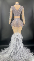 Benutzer definierte elegante Frauen Geburtstag zwei Sätze lange Luxus Diamant Kristall feder Abend Schlitz Prom Abend party Cocktail kleid