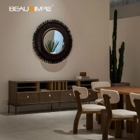 Buffet Tiretto en placage de bois de luxe italien, armoire avec compartiment de rangement ouvert et tiroirs pour villa de luxe, salle à manger, salon