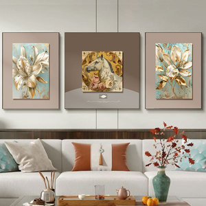 <span class=keywords><strong>Peinture</strong></span> Murale en Gros HD Imprimée en Relief pour Chambre et Salon, Décoration Murale <span class=keywords><strong>Triptyque</strong></span> Luxe Transitions Fleur et Cheval - Product Image 3