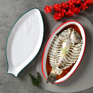 Platos de Pescado de Melamina Ovalados, Bandejas de Servicio para Hoteles y Restaurantes, Platos de Cena Irrompibles de Color Sólido - Product Image 1