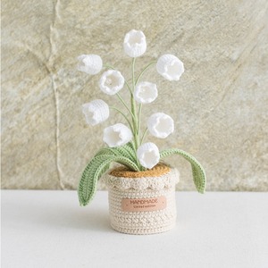 ดอกลิลลี่ออฟเดอะแวลเลย์ถักโครเชต์ด้วยมือจากเส้นด้ายคุณภาพเยี่ยม ตกแต่งกระถางต้นไม้ประดับโต๊ะทำงาน ดอกไม้ประดิษฐ์ในกระถางสำเร็จรูป - Product Image 6