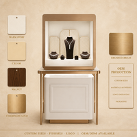 Vitrine de présentation de bijoux de luxe avec cadre doré, base en MDF LED, personnalisable, élégante, pour colliers et bracelets, armoire de présentation de détail en velours noir