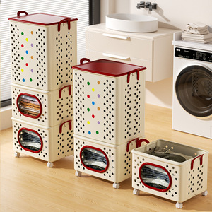 Panier à linge pliable et empilable, organisateur de rangement pour vêtements multi-niveaux, grande capacité, panier à linge avec roulettes - Product Image 1