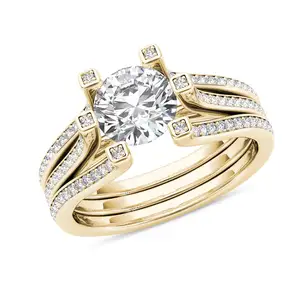 925 стерлингового серебра проложить параметр ювелирные изделия из золота 14к с 5A ЧР Круглый Обручальное кольцо с бриллиантами